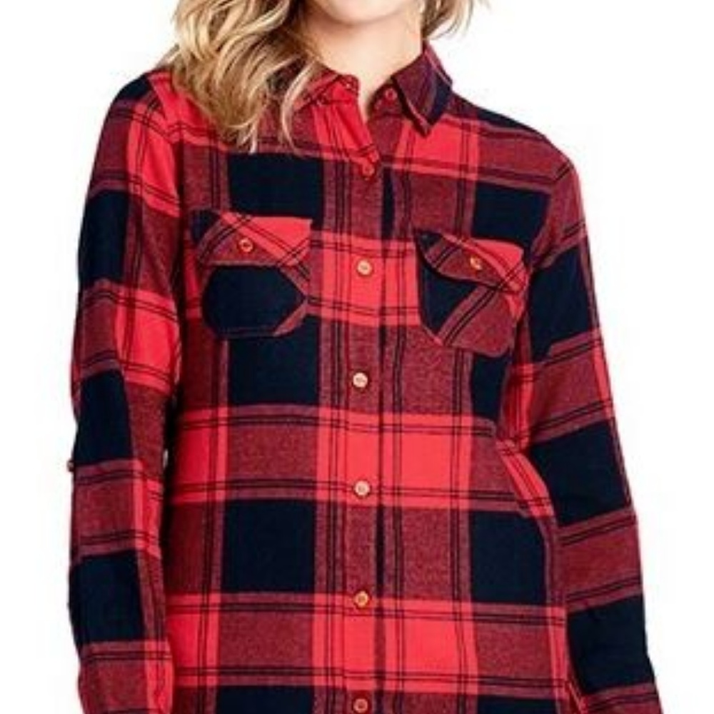 Red Buffalo Plaid Flannel Long Sleeve Button Shirt - Picture 3 of 7